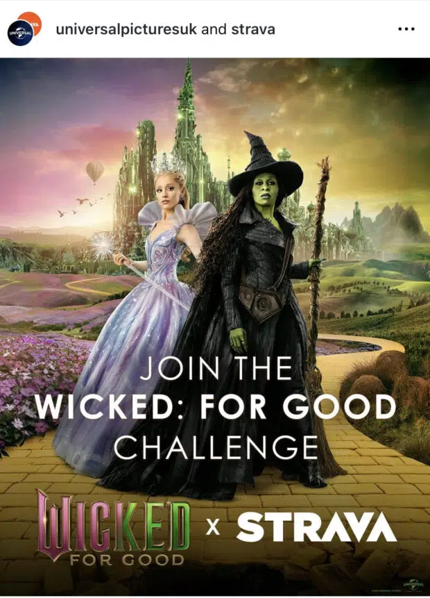 A Strava Instagram post promoting a Wicked-themed fitness challenge