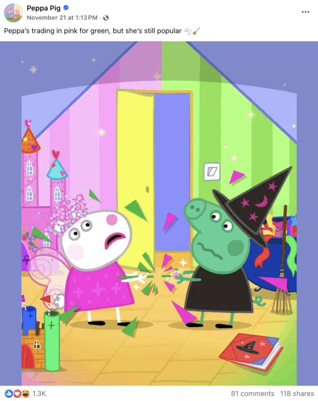 Peppa Pig dressed as characters from Wicked in Facebook post