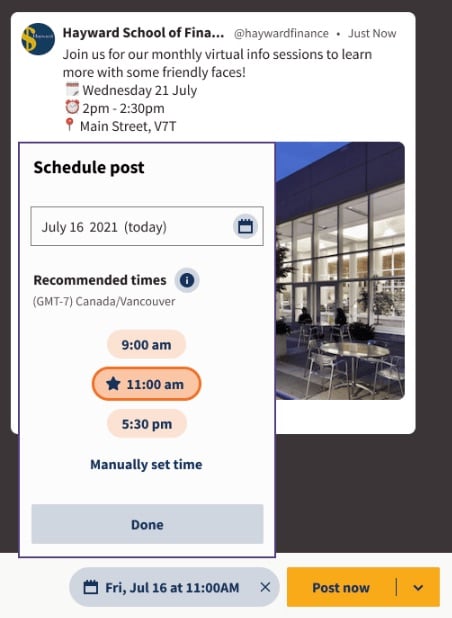 Hootsuite schedule post option