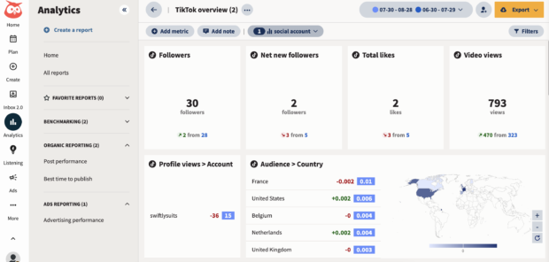 Hootsuite Analytics TikTok overview