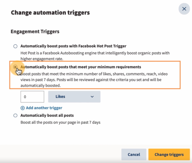 Change automation triggers automatically boost posts that meet your minimum requirements