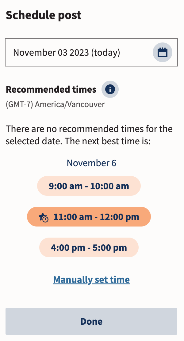 Recommended posting times in Hootsuite's Schedule post window