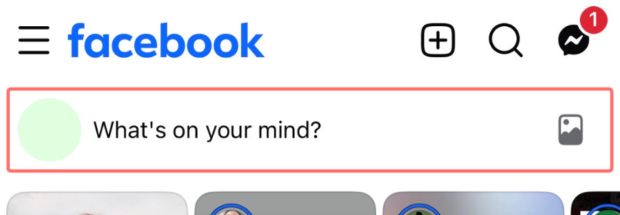 "What's on your mind?" post field at the top of the Facebook mobile app