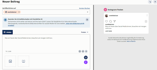 neuen Beitrag auf bevorzugtem Instagram-Account veröffentlichen