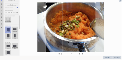 Rezeptfoto durch Beschneiden oder Größenänderung für Facebook oder Instagram vorbereiten