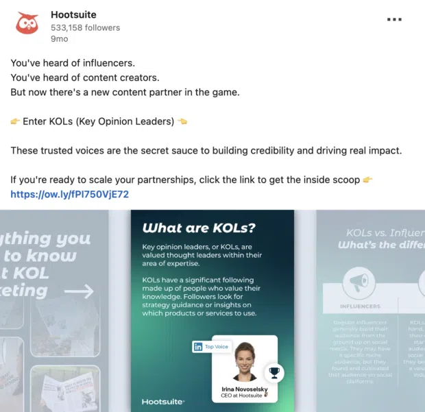 CTA example in a Hootsuite LinkedIn post