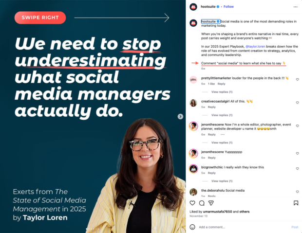 example of a CTA tailored to Instagram - advanced writing for social media example