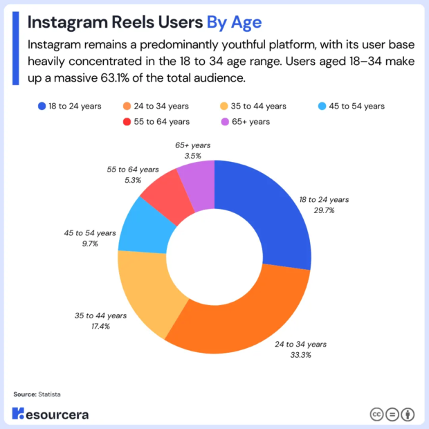 Pie chart breaking down Instagram Reels usage by age group