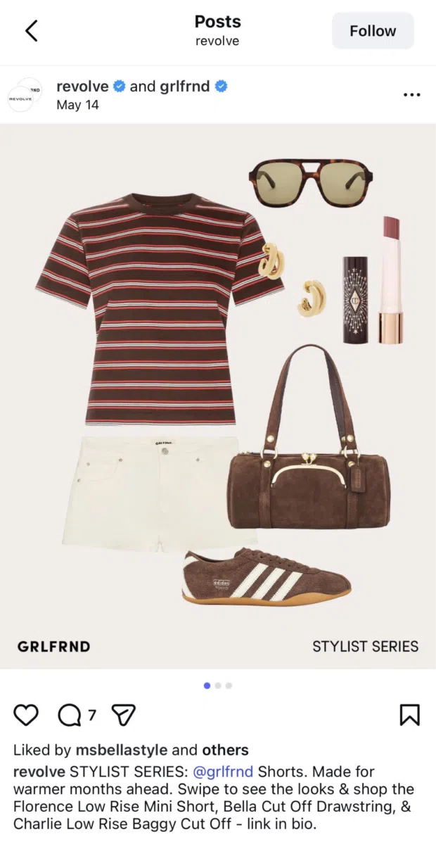 Instagram content series featuring style tips from clothing brand Revolve