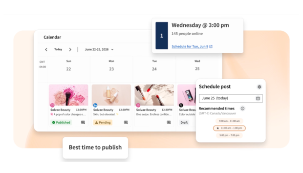 Best-time-to-post feature in Perch showing recommended posting times by engagement trends.