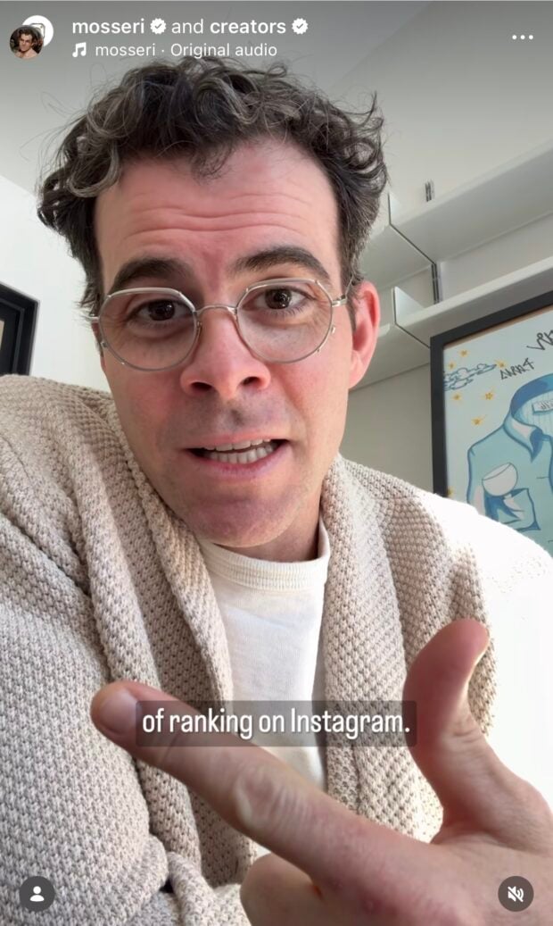 Instagram Reel from Adam Mosseri, Head of Instagram, on top ranking signal on Instagram