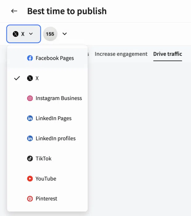 Drop down menu in the Best time to Publish tool