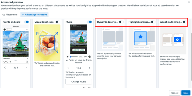 Facebook Meta Ads Manager advanced preview placements