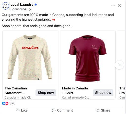 catalog carousel ad Local Laundry made in Canada