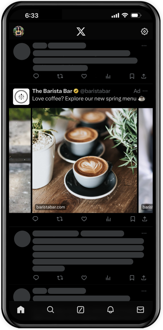 X carousel ad The Barista Bar