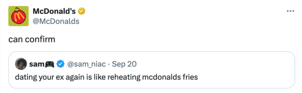 McDonald's replying to a tweet mentioning them
