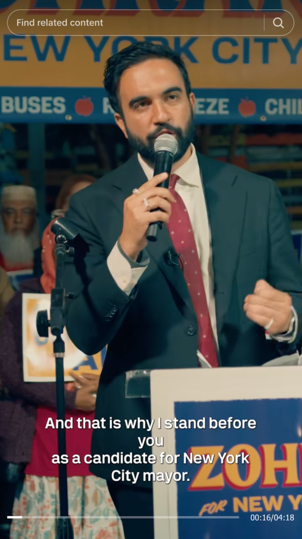TikTok from Zohran Mamdani during 2025 mayoral race