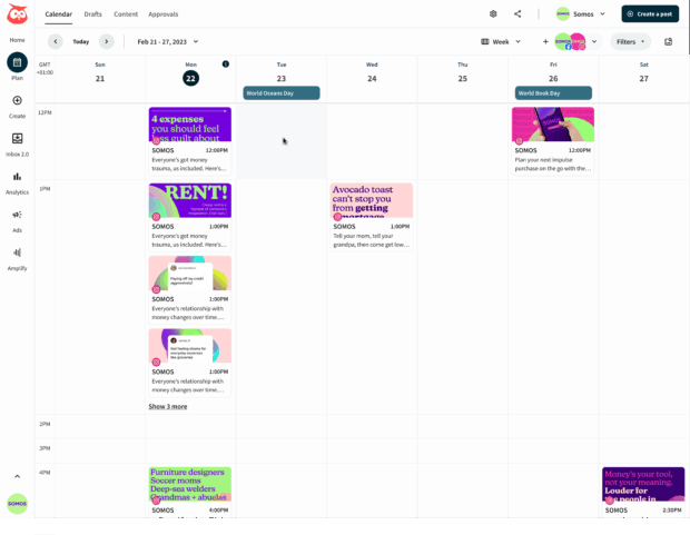 Hootsuite calendar overview with theme days