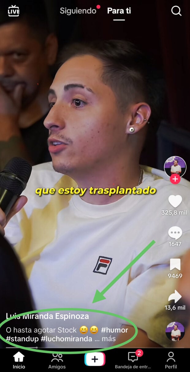 Descripción de TikTok de Luis Miranda Espinoza