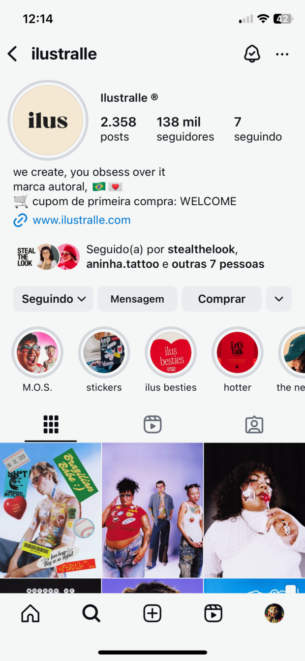 Botão Comprar Shop na página do Instagram da Ilustralle