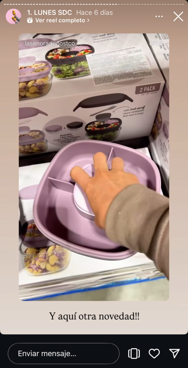 Comparte un reel de Instagram en una historia: tuppers del costco la señora del costco