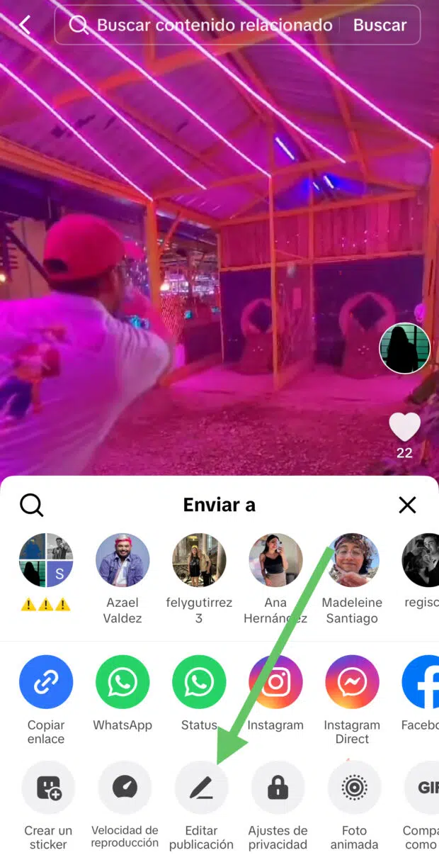 botón para editar publicación después de publicar TikTok
