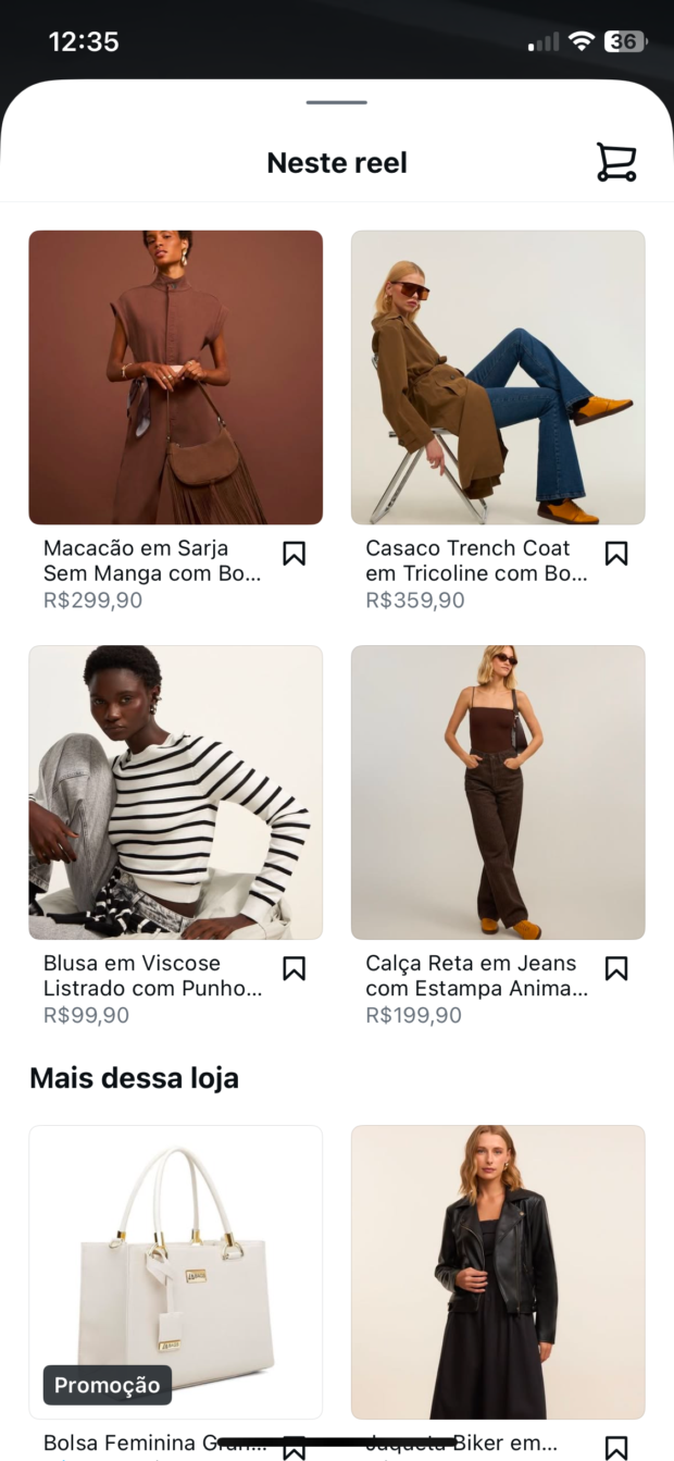 Produto vinculado ao reels da loja de roupas Renner