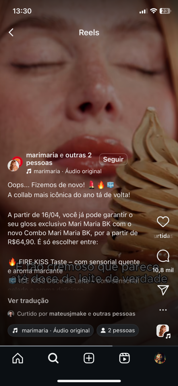 Colaboração entre o Burger King e os cosméticos da influenciadora Mari Maria.