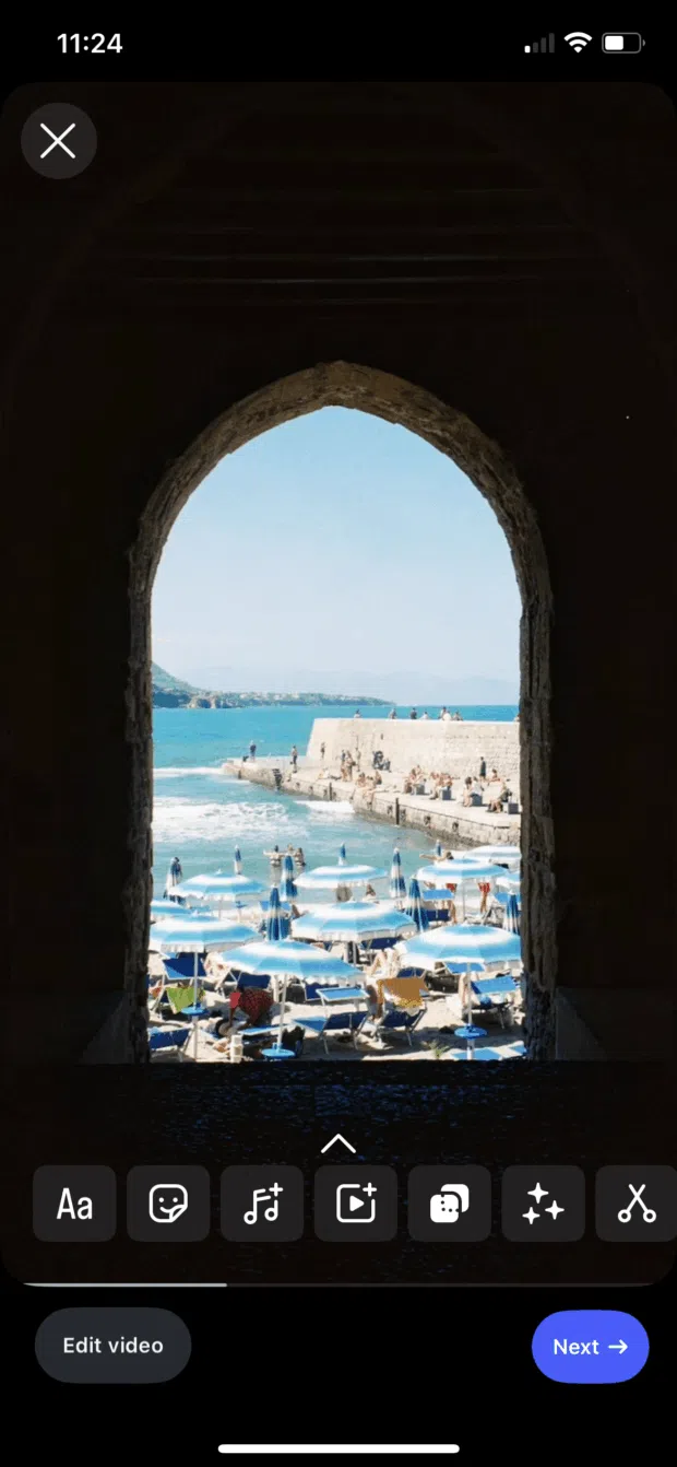prepare instagram reel of beach scene for publishing