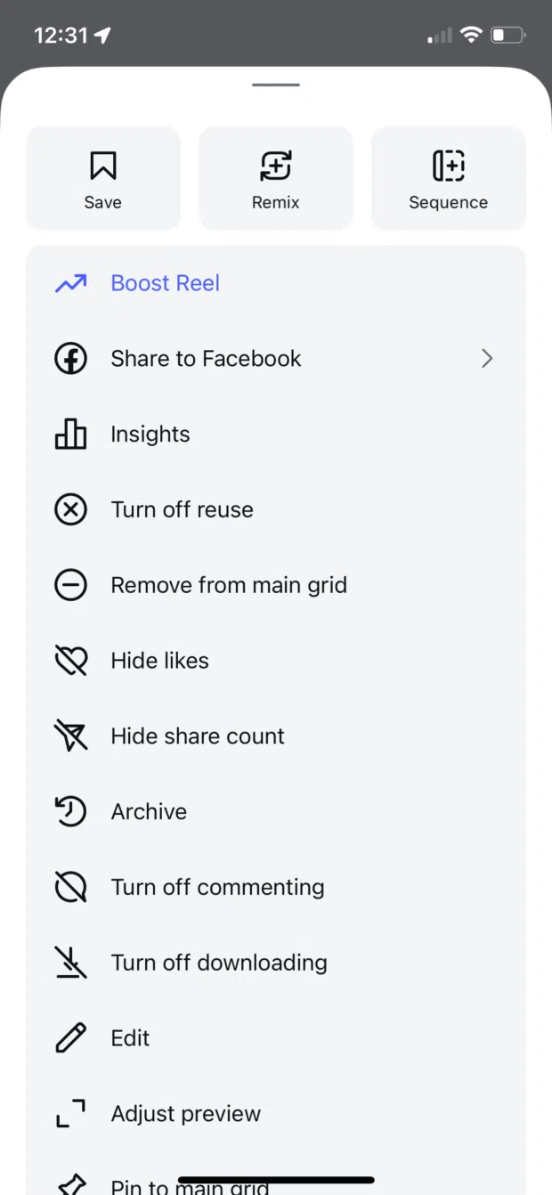 select edit on list of options