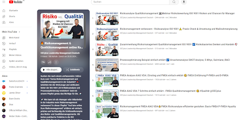 Playlist in YouTube zu Risiko- und Qualitätsmanagemen