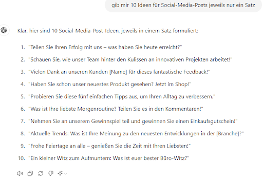 Ideen für Social-Media-Posts von ChatGPT