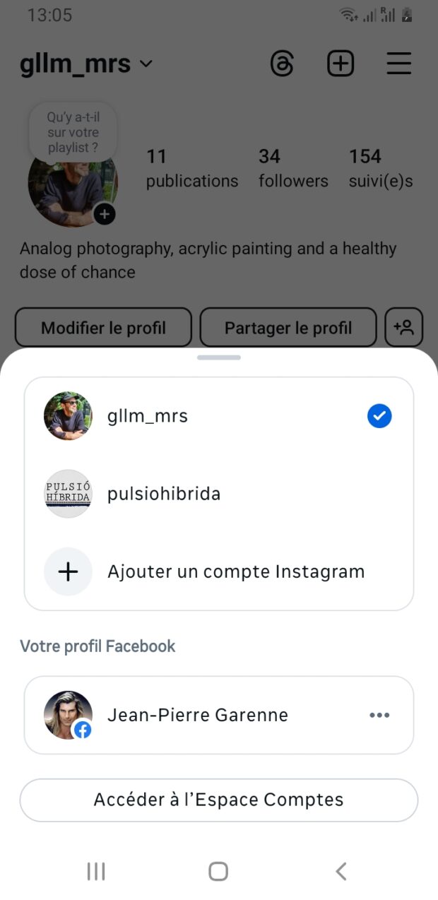 Appuyez sur votre nom d’utilisateur pour basculer entre vos comptes Instagram
