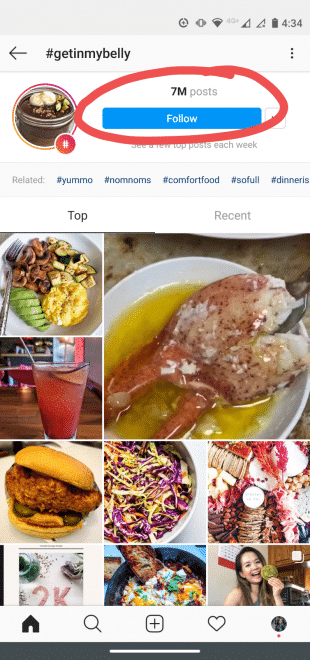 Der Folgen-Button für Instagram-Hashtags