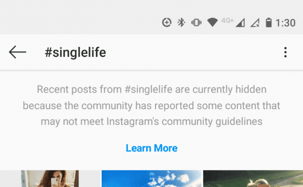 Instagram hashtag "single life", which is banned