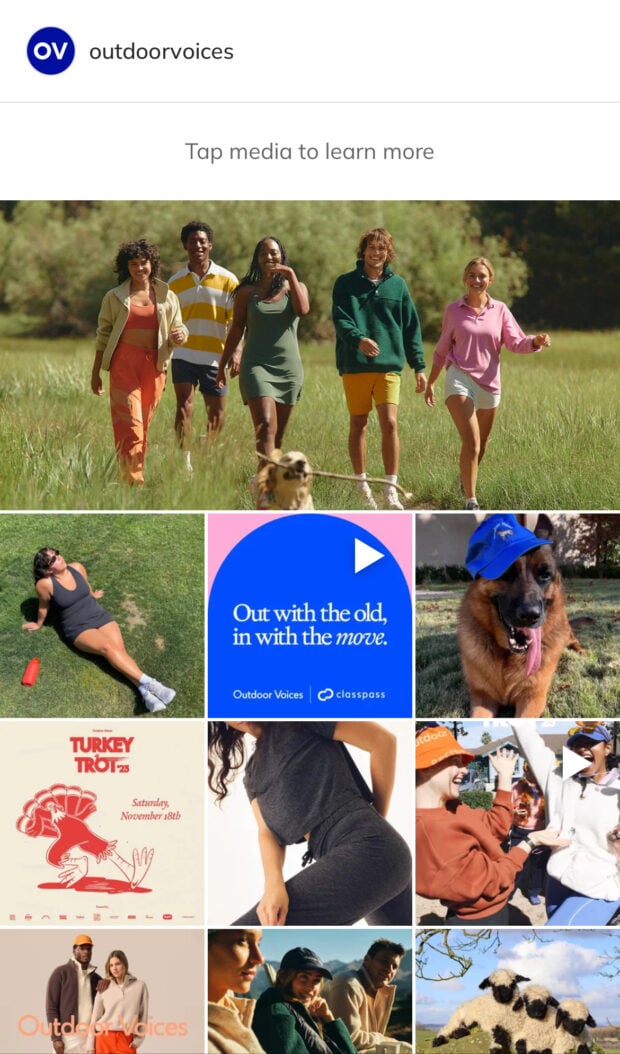 Outdoor Voices athletic brand with links to products