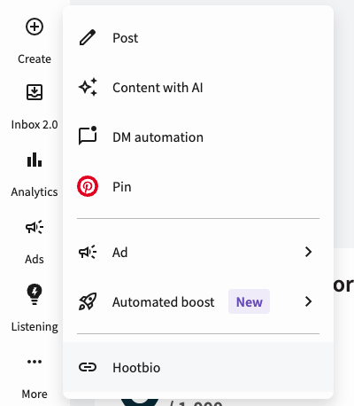 select Hootbio option from menu