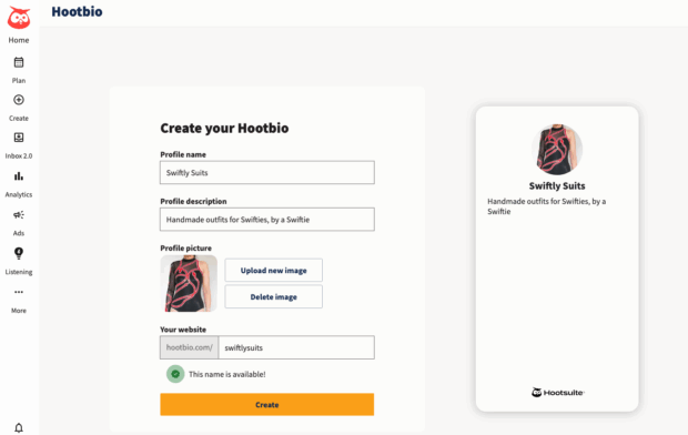 Hootsuite create your Hootbio
