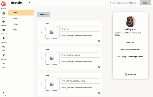 Hootbio add a link and Update