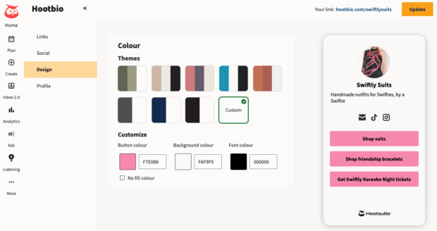 Hootbio design and colour themes