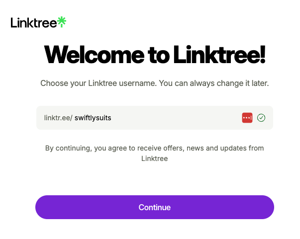 Welcome to Linktree choose your username