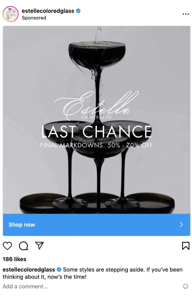 Estelle Colored Glass Instagram Sponsored ad