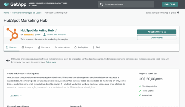 Opinião de um cliente sobre o Hubspot no GetApp