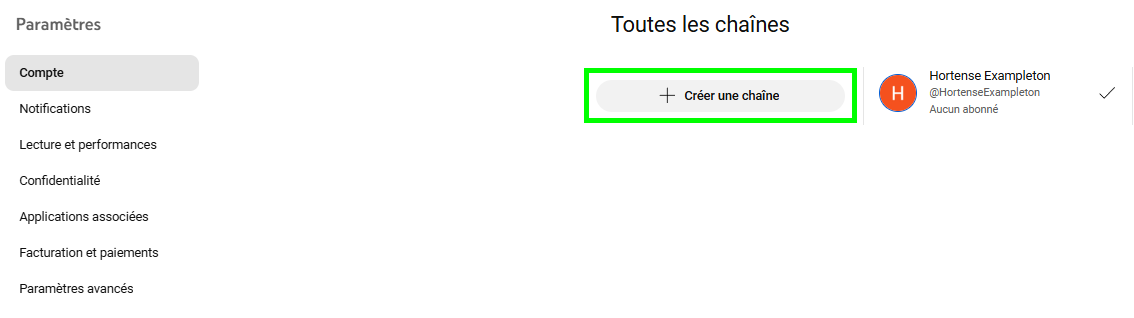cliquer sur Créer une chaîne