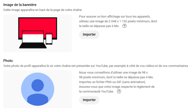 importer l’image de la bannière et la photo de profil