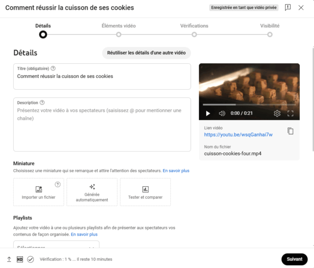 ajout de détails pour personnaliser une vidéo YouTube