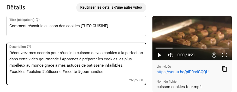 ajouter une description de vidéo YouTube