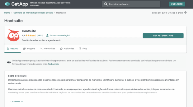 Opinião de um cliente sobre o Hootsuite no GetApp