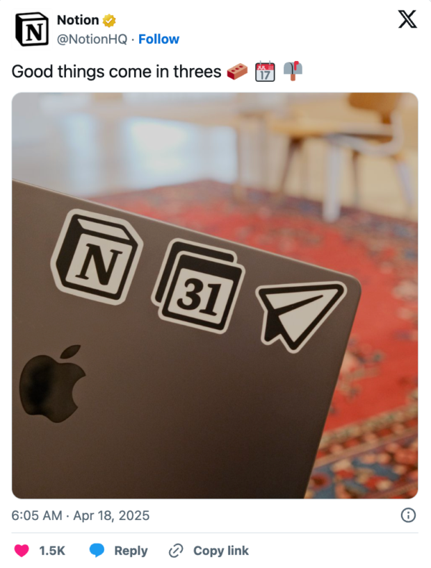 Example of an organic social media post on X from Notion