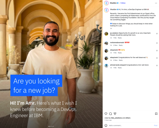 Instagram post from IBM featuring an employee